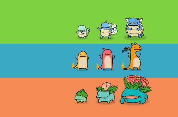 Bulbasaur, Charmander and Squirtle