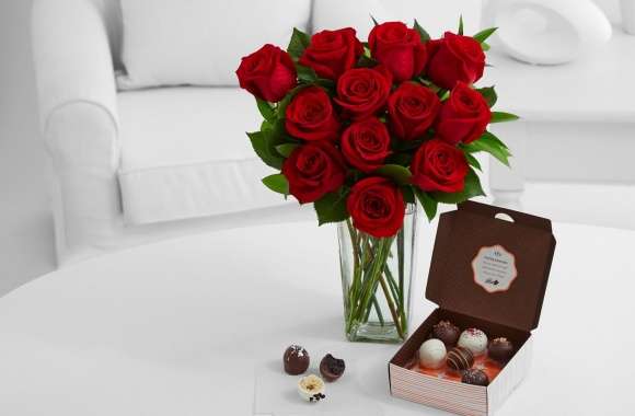 Cake Truffles and Red Roses Bouquet