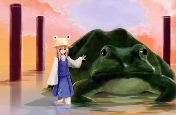 Girl And Big Frog