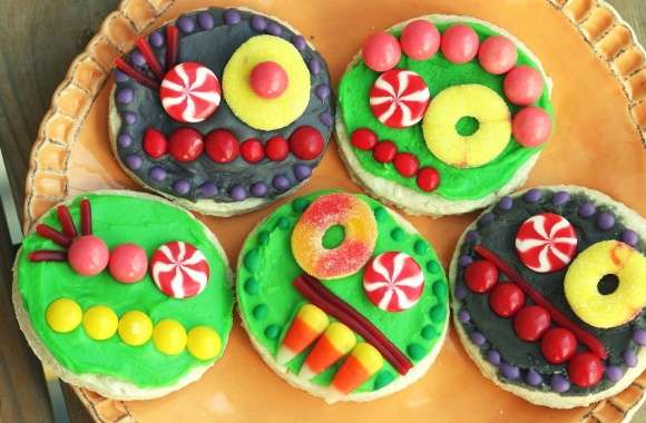 Colorful cupcakes on the pancakes