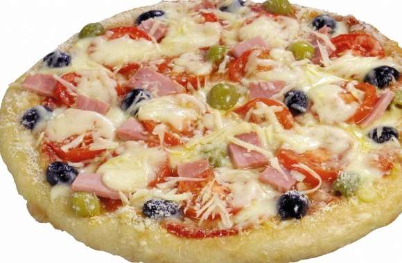 Pizza with ham olives and tomatoes