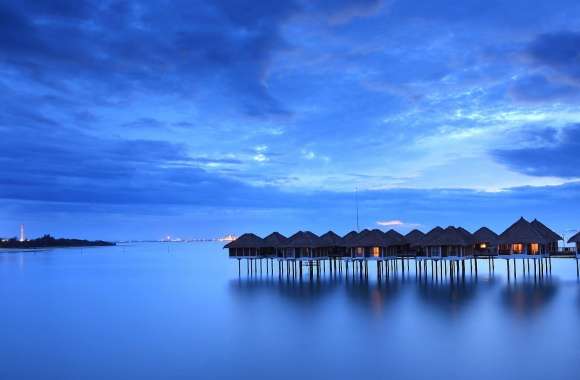 Bungalows in the blue sunset