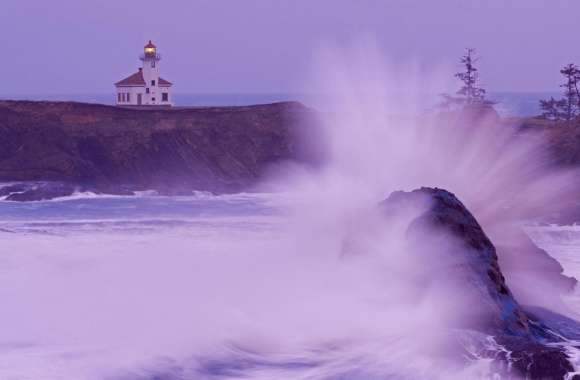 Wave Cape Arago Lighthouse Oregon Coast